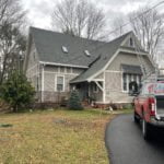 before installation of roofing on front left side of home