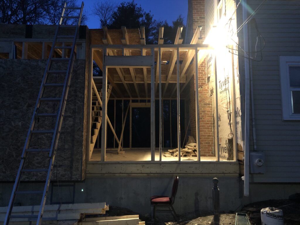 interior rough of conventional house addition in stoughton, ma