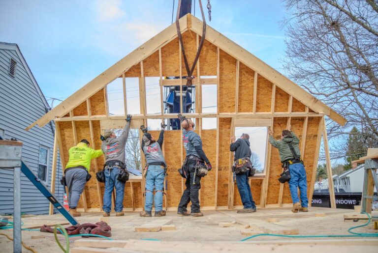 First wall going up at our in-law addition in stoughton, massachusetts with the help of express towing