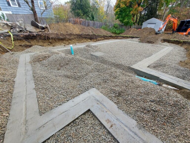 concrete footings after being poured at our in-law home addition in Stoughton, Massachusetts